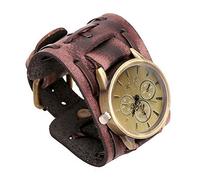 Quartz Watch Cuff Punk Bracelet Men Big Wide Cool Retro Watch Rock BN Style Brown Men's (Brown, One Size)