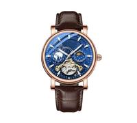 Quartz Watch Men's Automatic Watch with Luminous Starry Sky Dial Tourbillon Silver Stainless Steel Strap 12/24 Hour Moon Phase (Blue, 24cm)