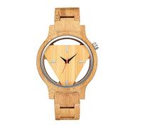 Quartz Wooden Watches for Men Hand-Made Engraved Geometric Triangle Wood Watch Man Minimalist Wristwatches Birthday Christmas Gifts, Yellow, Quartz Movement