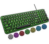 QUASIO Large Print Backlit Keyboard, Wired USB Lighted Computer Keyboards with 7-Color Backlit, Oversized Print Letters, Quiet Typewriter Keyboard with Retro Round Keycaps for Windows PC, Laptop