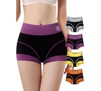 QUASTI Boy Shorts Underwear for Women - High Waisted Cotton Boxer Sleep Panties Stretch Briefs 4 Pack, Multicolor-b, M