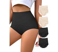 QUASTI Women's High Waisted Underwear Tummy Control Cotton Panties Full Coverage Postpartum Briefs 4 Pack(L)