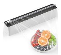 Quasziwa Aluminum Foil & Cling Film Dispenser and Cutter - Magnetic & No-Drill Wall Mount, Space-Saving Kitchen Organizer for Worktops & Cabinets - Includes a Roll of 30 x 500 cm Food Wrap, Black