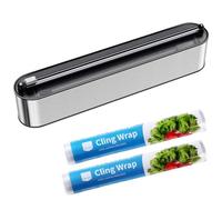 Quasziwa Aluminum Tin Foil & Cling Film Dispenser and Cutter - Magnetic & No-Drill Wall Mount, Stainless Steel Design, Space-Saving Kitchen Organizer for Worktops & Cabinets - 2 x 100m Food Wrap Set