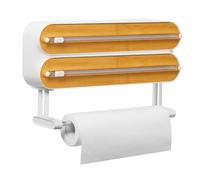 Quasziwa Magnetic Cling Film & Aluminium Tin Foil Dispenser with Cutter - 3-in-1 Kitchen Roll Holder, No-Drill Wall Mount, Space-Saving Organiser for Fridge or Cabinet - Fits Rolls up to 31cm, Natural