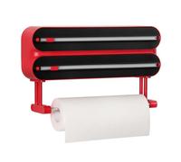 Quasziwa Magnetic Cling Film Dispenser and Cutter - 3-in-1 Wall-Mounted Kitchen Roll Holder, Aluminium Tin Foil Dispenser with Paper Towel Holder, Space-Saving Kitchen Organiser - Fits 31cm Rolls, Red