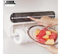 Quasziwa Magnetic Cling Film Dispenser and Cutter - Advanced 2-in-1 Wall-Mounted Kitchen Roll Holder, Refillable Cling Wrap & Aluminium Tin Foil Dispenser with Paper Towel Holder, Fits 12" Roll, Black