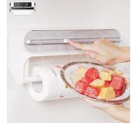 Quasziwa Magnetic Cling Film Dispenser and Cutter - Advanced 2-in-1 Wall-Mounted Kitchen Roll Holder, Refillable Cling Wrap & Aluminium Tin Foil Dispenser with Paper Towel Holder, Fits 12" Roll, Grey