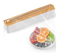 Quasziwa Magnetic Cling Film Dispenser and Cutter - Refillable Aluminum Tin Foil Dispenser with Cutter Wall Mounted, Kitchen Plastic Wrap Organizer for Drawer, 1X50m Cling Wrap Included, Woodgrain