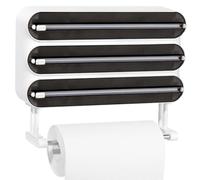 Quasziwa Magnetic Cling Film & Tin Foil Dispenser with Cutter - Fits 31cm Rolls, 4-in-1 Kitchen Roll Holder, No-Drill Wall Mount, Space-Saving Organiser for Fridge & Cabinet - Inc.50m Clingfilm, Black