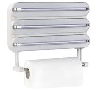 Quasziwa Magnetic Cling Film & Tin Foil Dispenser with Cutter - Fits 31cm Rolls, 4-in-1 Kitchen Roll Holder, No-Drill Wall Mount, Space-Saving Organiser for Fridge & Cabinet - Inc.50m Clingfilm, White