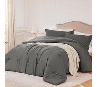Quataly Grey Queen Comforter Set - Boho 3 Pieces Lightweight Bedding Set - Washed Microfiber Comforter for Queen Size Bed - Cozy Warm Bed Set Quilt for All Season (1 Fluffy Comforter 2 Pillow Cases)