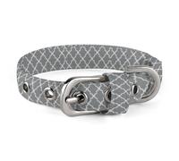Quatrefoil Grey Dog Collar with Metal Buckle Collar Handmade Traction Protective Sleeve for Small Medium Dogs Cats and Pets