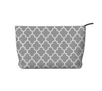 Quatrefoil Grey Printed Make up Bag for Women Corduroy Makeup Bags Zipper Travel Cosmetic Bags Pouch Organizer