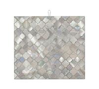 Quatrefoil Moroccan Mother of Pearl, Dish Drying Mat, 18x16 Inch Absorbent Microfiber Quick Dry Machine Washable for Dishes Pots Pans Glassware Coffee Bar Under Rack