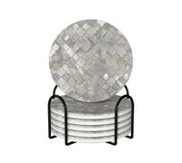 Quatrefoil Moroccan Mother Of Pearl,Round Ceramic Coasters, Mugs Pad, Cups Mat Set of 6 Drinks Coasters With Holder