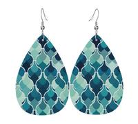 Quatrefoil Wave Pattern Leather Earrings for Women | Teardrop Dangle Earrings With Faux Leather Pendant And Silver Plated Hooks, Lightweight Statement Jewelry For Women Girls