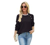 Quatrefox Jumpers Sweaters Women Long Sleeve Pullover Ladies Patchwork Lace Tops Soft Button Tops Knitted Jumper Crew Neck Casual Fall Winter Sweater (Black, M)