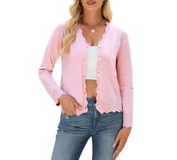 Quatrefox Womens Cardigans Wool Knit Sweater Long Sleeve Tops V-Neck Button Down Lightweight Outerwear Ladies Scalloped Shrugs Jumper Cardigan (Pink, XL)