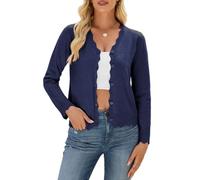Quatrefox Womens Cardigans Wool Knit Sweater Long Sleeve Tops V-Neck Button Down Lightweight Outerwear Ladies Scalloped Shrugs Jumper Cardigan (Navy Blue, XL)