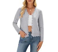 Quatrefox Womens Cardigans Wool Knit Sweater Long Sleeve Tops V-Neck Button Down Lightweight Outerwear Ladies Scalloped Shrugs Jumper Cardigan (Grey, XXL)