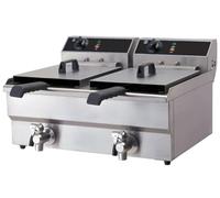 Quattro Electric Countertop Commercial Fryer Twin 12 Litre Tanks with Drain Taps For Any Catering Establishment. Professional Cooking Fryer. Robust Stainless Steel. 1 Year Warranty.