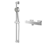 Quattro Polished Thermostatic Bar Valve Mixer Shower with Tyne Shower Slide Rail Kit | Chrome | Brass | 261mm x 700mm x 90mm