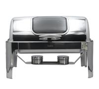 Quattro Roll Top Lid Chafing Dish. Glass Viewing Window, Full 9 Litre Capacity. Ideal For Holding Cooked Food And All Buffet Services Stainless Steel. Catering Use