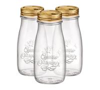 Bormioli Rocco 3x 400ml Quattro Stagioni Glass Bottles with Screw Top Lid - Clear Reusable Juice Water Smoothie Drink Fridge Storage Containers
