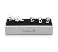 Quaver Cufflinks, Lapel Pin & Tie Bar Set for Men - Onyx Art CLT012 Premium Musical Note Gift Set, Matching Music Accessories for Musicians, Music Teachers & Formal Wear