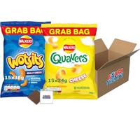 Quavers Wotsits Cheese Grab Bag Bundle: Quavers Cheese 15x34g + Quavers Cheese 15x36g (1.05kg) Boxed Treatz (30, 15x Quavers + 15x Wotsits)