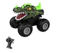 Quavva Dinosaur RC Car, Off-Road Remote Control Car with Moving Mouth & LED Lights, 2.4GHz All Terrain Climbing Vehicle, Anti-Collision ABS Body, Crawler Toy Gift(Green)