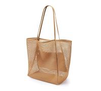 Quavva Foldable Mesh Beach Bag 30L Large Capacity Sand-Proof Quick Dry Shoulder Tote for Women Travel Summer Outdoor Lightweight Black Pink Khaki Beige(Brown)