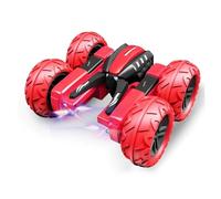 Quavva G03080R Transforming Bloom Stunt RC Car, 2.4GHz 4WD 360° Flip Remote Control Car, Double-Sided Off-Road Toy with LED Lights for Kids Boys(Red)