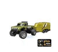 Quavva HG754A 1/64 Scale Mini RC Crawler with Alloy Body, 3-Speed Control, 2.4GHz, Lightweight Anti-Vibration Design, Type-C Rechargeable Battery(Olive green trailer)