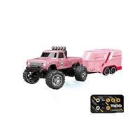 Quavva HG754A 1/64 Scale Mini RC Crawler with Alloy Body, 3-Speed Control, 2.4GHz, Lightweight Anti-Vibration Design, Type-C Rechargeable Battery(Pink plus trailer)