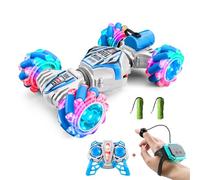 Quavva N100 RC Stunt Car, 2.4G, Gesture Control, 360-Degree Rotation, Mecanum Wheels, Tail Spray, LED Music Sync, Shockproof Design, Kids Toy, Birthday Gift(Blue 2Batteries)