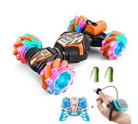Quavva N100 RC Stunt Car, 2.4G, Gesture Control, 360-Degree Rotation, Mecanum Wheels, Tail Spray, LED Music Sync, Shockproof Design, Kids Toy, Birthday Gift(Orange 2Batteries)