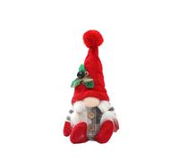 Quavva Rudolph the Reindeer Plush Stuffed Animal with Knit Christmas Hat, Sitting Pose Plush Doll for Holiday Decor, Xmas Tabletop Decoration (10.2in, Gray)(Red)