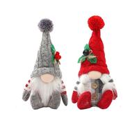 Quavva Rudolph the Reindeer Plush Stuffed Animal with Knit Christmas Hat, Sitting Pose Plush Doll for Holiday Decor, Xmas Tabletop Decoration (10.2in, Gray)(2pcs)