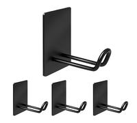 Quavzotu Self Adhesive Hooks Heavy Duty, Large Stainless Steel Towel Hooks, No Drill Sticky Hooks, Long Stick on Shower Wall Hooks for Hanging Hat Coat Key Headphone (Black(4Pcs))