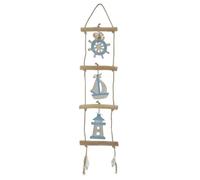Quay Traders Wooden Lighthouse, Boat and Helm Rustic Hanging Ladder Decoration - Nautical Ornament for the Home - Lovely Gift Idea