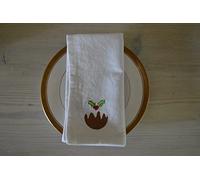 Quayside Home CHRISTMAS NAPKINS, 100% Cotton White with Embroidered Christmas Pudding. Pack of 4, 41x41cm