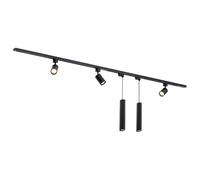 Qub Focus III 1-Phase Spotlight Track Lighting Complete Set - 300cm - 3X Spotlights and 2X Pendant Lights - 3X 1m Rails - I-Form - Spotlights Ceiling Black - Extendable & Flexible - LED-Compatible