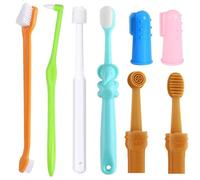 Qubccum 8 Pack Small Dog & Cat Toothbrush Kit, 360º Pet Toothbrush/Mini Head/Dual Head / 10000 Ultra-Soft Bristles Tooth Brush/Finger Toothbrushs for Cat Kitten Doggie Dental Care, Oral Hygiene