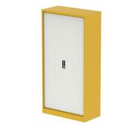 Qube 2000mm Side Tambour Cupboard Lemon Yellow And Satin White With Shelves