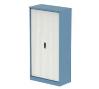 Qube 2000mm Side Tambour Cupboard Pastel Blue And Satin White With Shelves