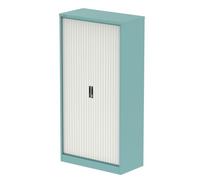 Qube 2000mm Side Tambour Cupboard Pastel Turquoise And Satin White With Shelves