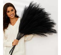 QUBITFUL Black Pampas Grass, 9 PCS 37''/3.1FT Tall Fluffy Fake Pompas Floral, Large Artificial Pompous Grass Branches for Floor Vase Fillers, Boho Farmhouse Room Wedding Decor (Black)