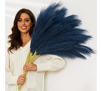 QUBITFUL Blue Pampas Grass, 9 PCS 37''/3.1FT Tall Fluffy Fake Pompas Floral, Large Faux Pompous Grass Branches for Floor Vase Fillers, Boho Farmhouse Room Wedding Decor (Navy Blue)